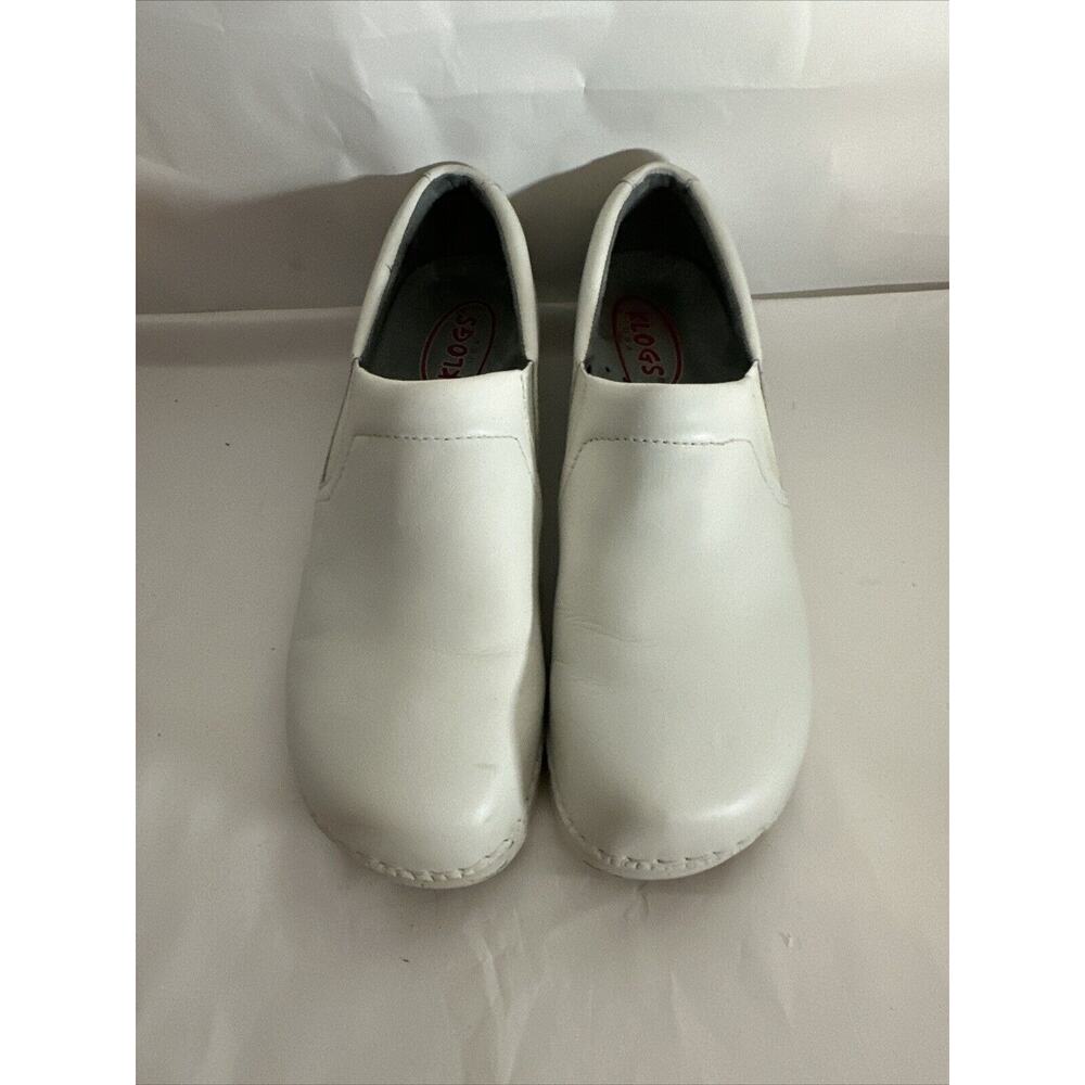 EUC KLOGS White Genuine Leather Mule Clogs Non Slip Nursing Work Shoes Sz. 12